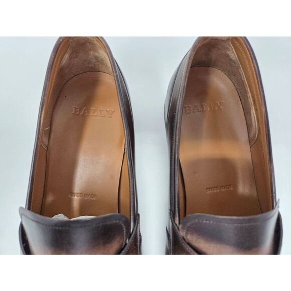 BALLY BRENT BROWN BLACK BURNISHED LEATHER PENNY LOAFER MENS SIZE 11.5 EEE WIDE main image 7